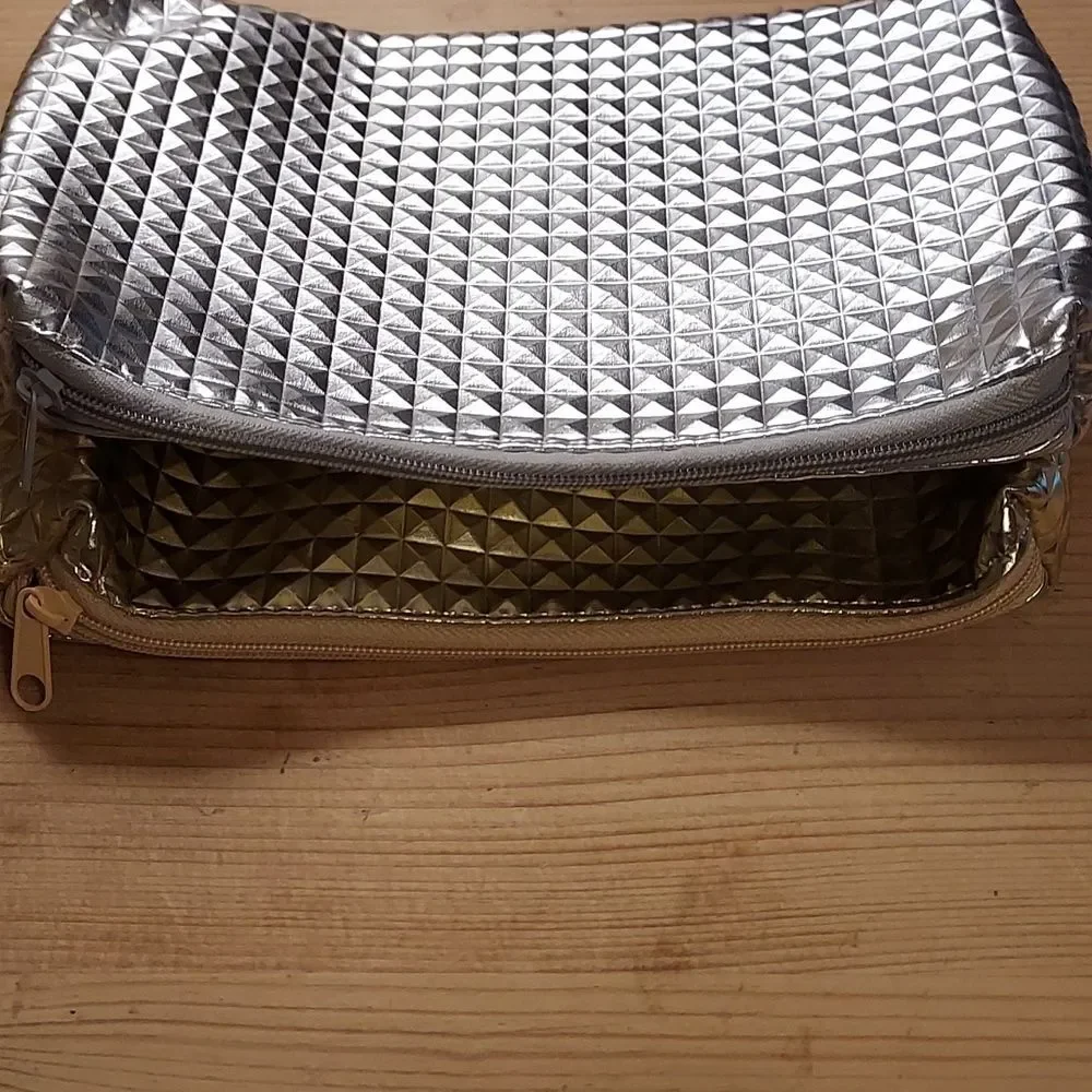 Cosmetic bag clutch pouch gold and silver set of 2